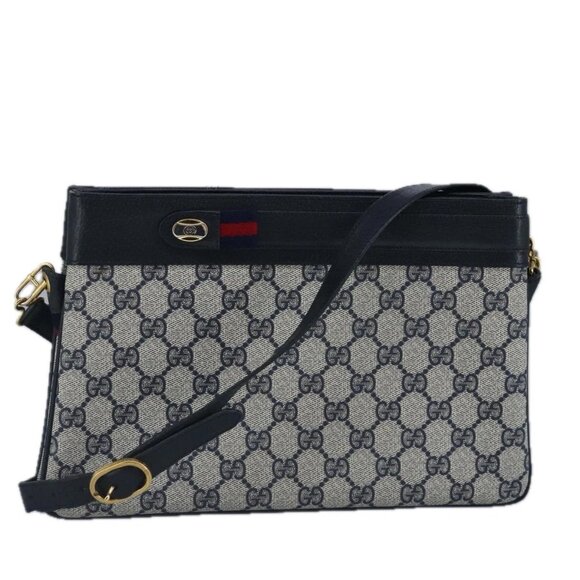 GUCCI GG Supreme Sherry Line Shoulder Bag PVC Navy Gold - Picture 1 of 16
